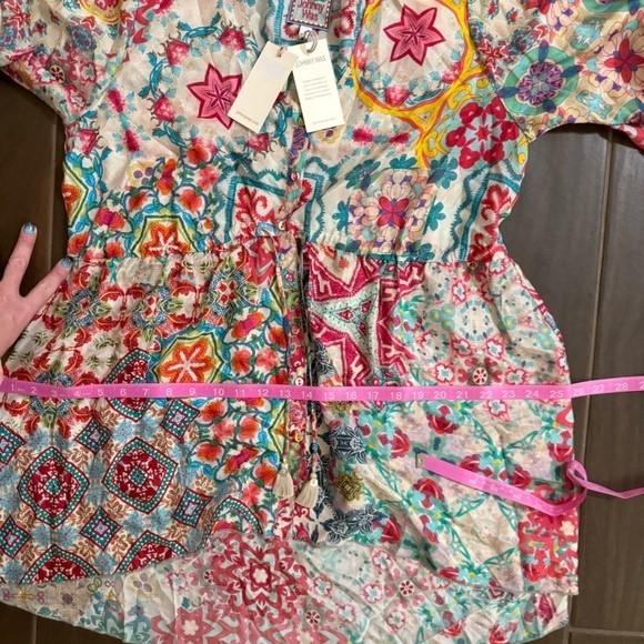 NWT Johnny Was Top Multicolor Floral Starfish V Neck Button Down Tunic Top S - Picture 11 of 12